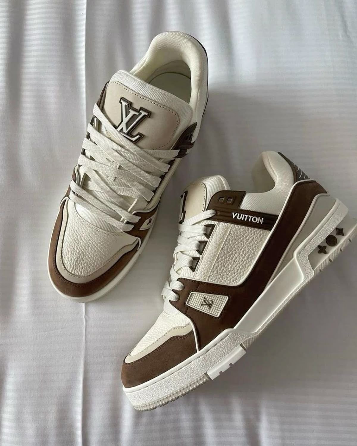 Louis Vuitton Trainer Sneaker Beige with Brown Monogram Accents
