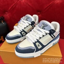 Louis Vuitton Trainer Sneaker White with Blue & Cream Detailing