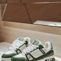 Louis Vuitton Trainer Sneaker White with Green Monogram Design