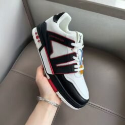 Louis Vuitton Trainer Sneaker White with Red & Black Trim