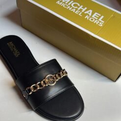 Michael Kors Black Chain Accent Slides – Luxury Summer Footwear