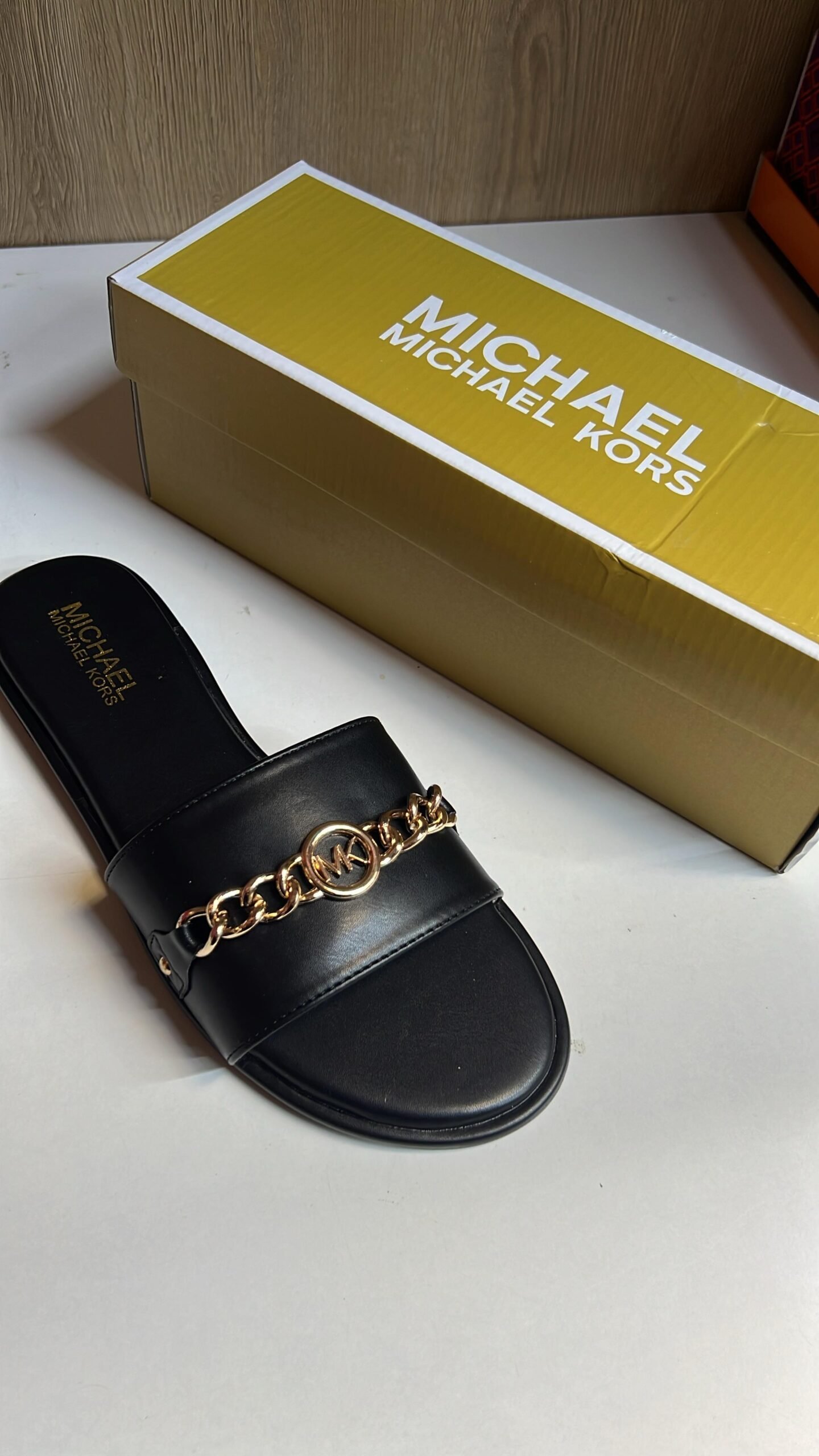 Michael Kors Black Chain Accent Slides – Luxury Summer Footwear