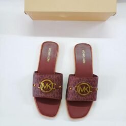 Michael Kors Slide Sandals Maroon with Gold MK Emblem – Michael Kors