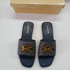 Michael Kors Slide Sandals Navy Blue with Grey MK Monogram – Michael Kors