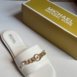 Michael Kors White Chain Accent Slides – Sleek Minimalist Design
