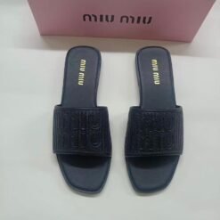 Miu Miu Slide Sandals Black with Embossed Logo Design – Miu Miu