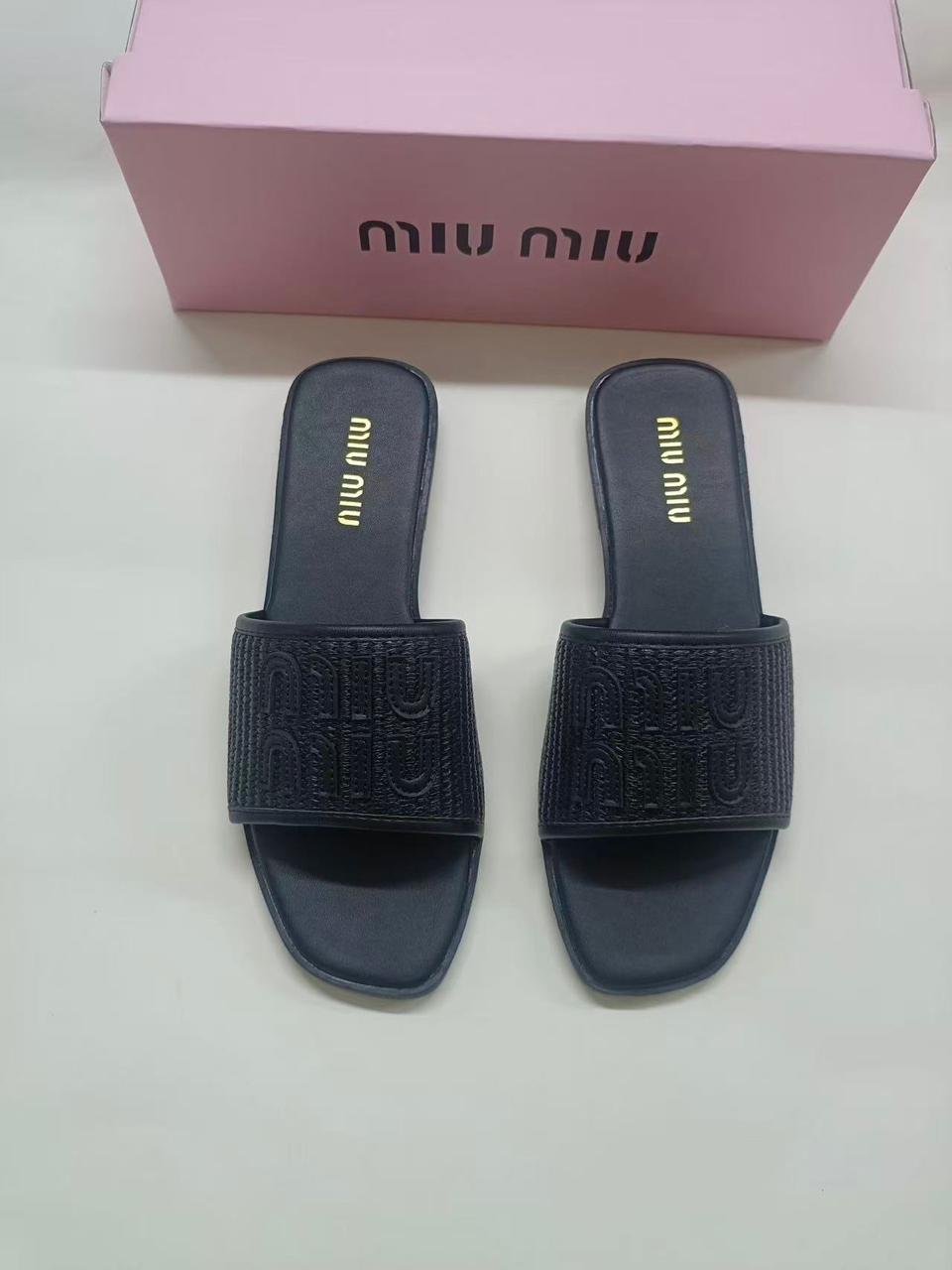 Miu Miu Slide Sandals Black with Embossed Logo Design – Miu Miu