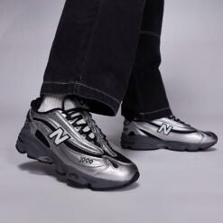 New Balance 1000 Metallic Silver & Black Chunky Running Sneakers