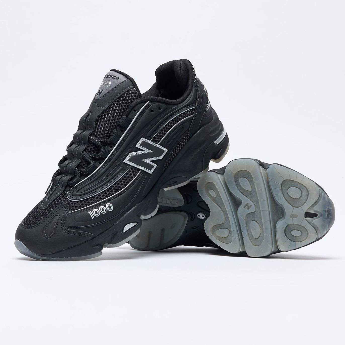 New Balance 1000 Triple Black Dark Grey Chunky Sneakers