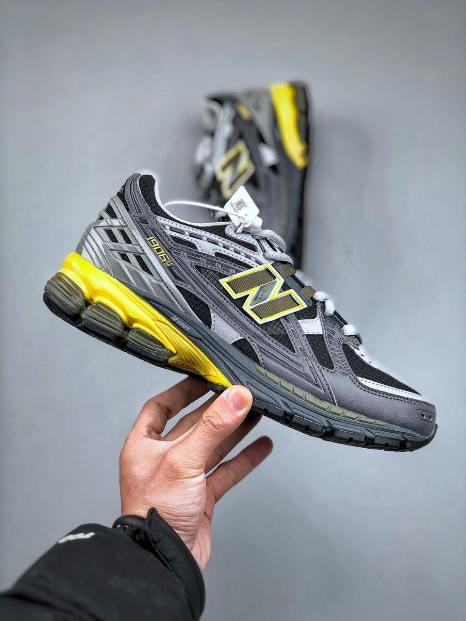 New Balance 1906U Grey & Black Sneakers with Yellow Sole
