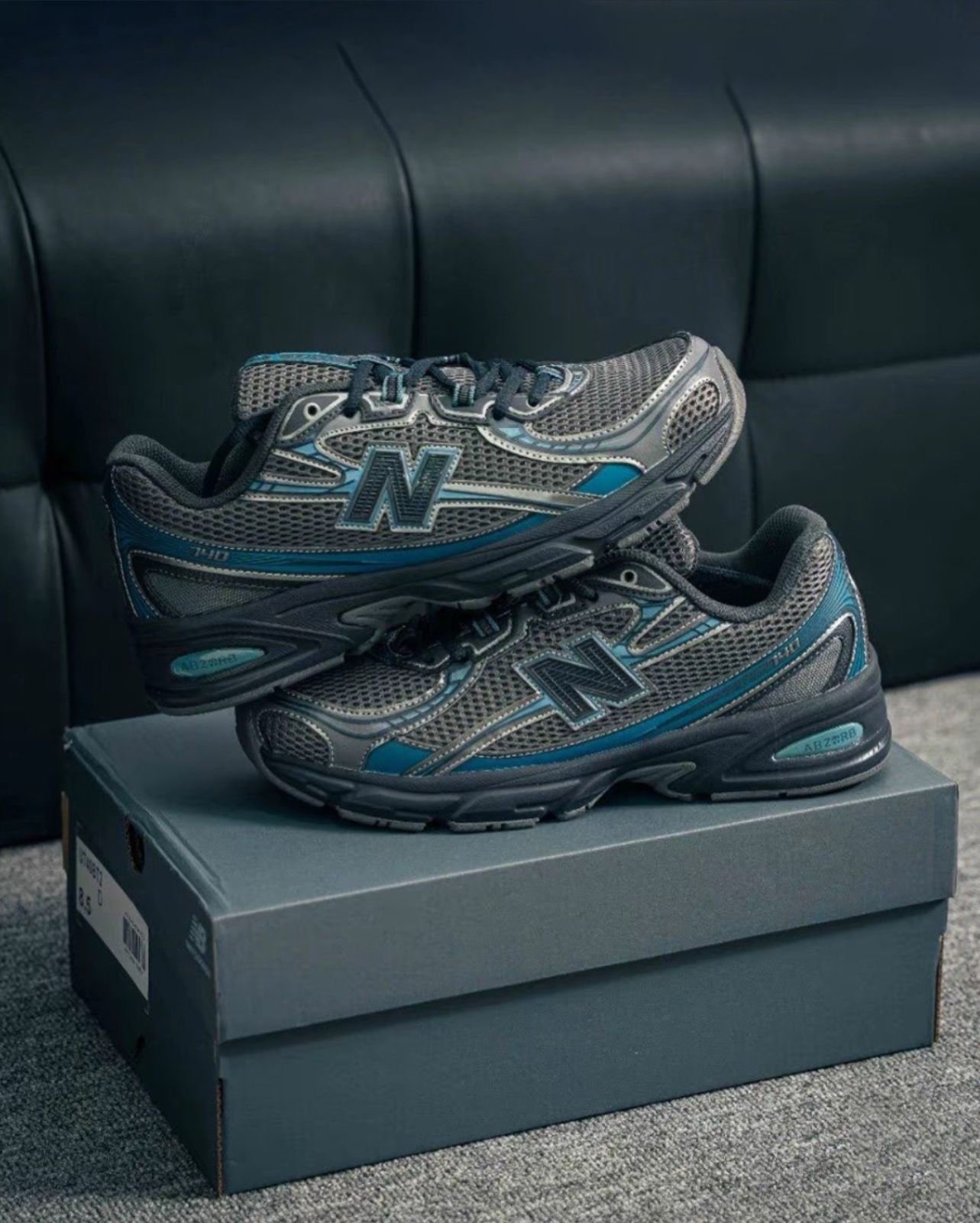 New Balance 740 Dark Teal & Grey Athletic Sneakers with Black Accents