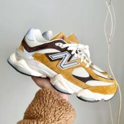 New Balance 9060 White & Mustard Yellow Sneakers – Modern Sporty Lifestyle Shoes
