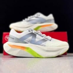 New Balance White & Blue Sneakers with Neon Orange Accents