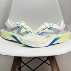 New Balance White Sneakers with Green & Blue Cushioned Performance Sole