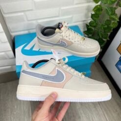 Nike Air Force 1 Beige & Sky Blue Sneakers – Soft Tone Casual Shoes