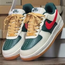 Nike Air Force 1 Green & Red Sneakers – Retro Inspired Casual Shoes