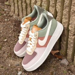 Nike Air Force 1 Olive Green & Peach Combo – Vintage Pastel Sneakers