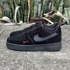 Nike - Air Force 1 Sneakers – Black with Red Mini Swoosh