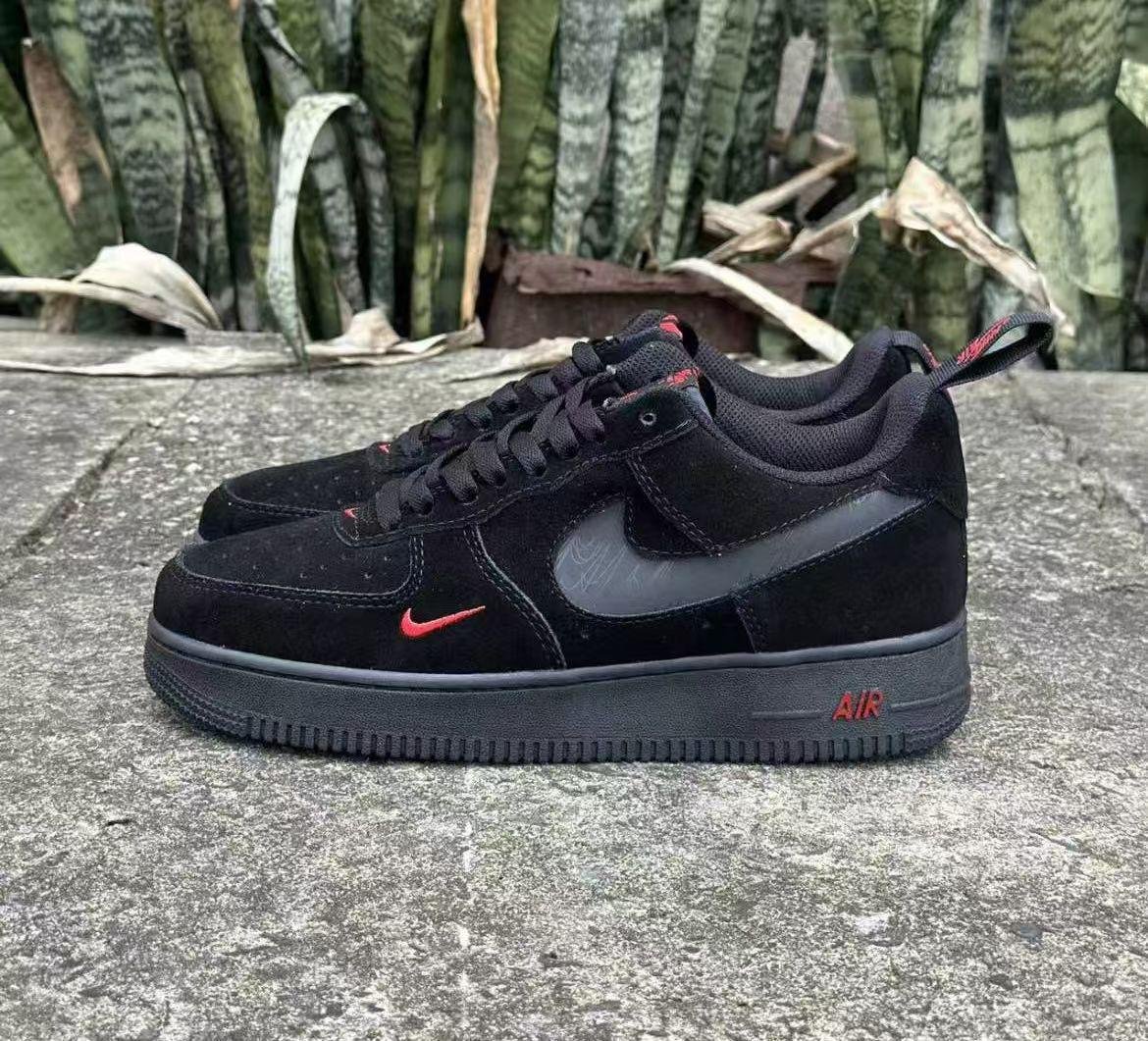 Nike - Air Force 1 Sneakers – Black with Red Mini Swoosh