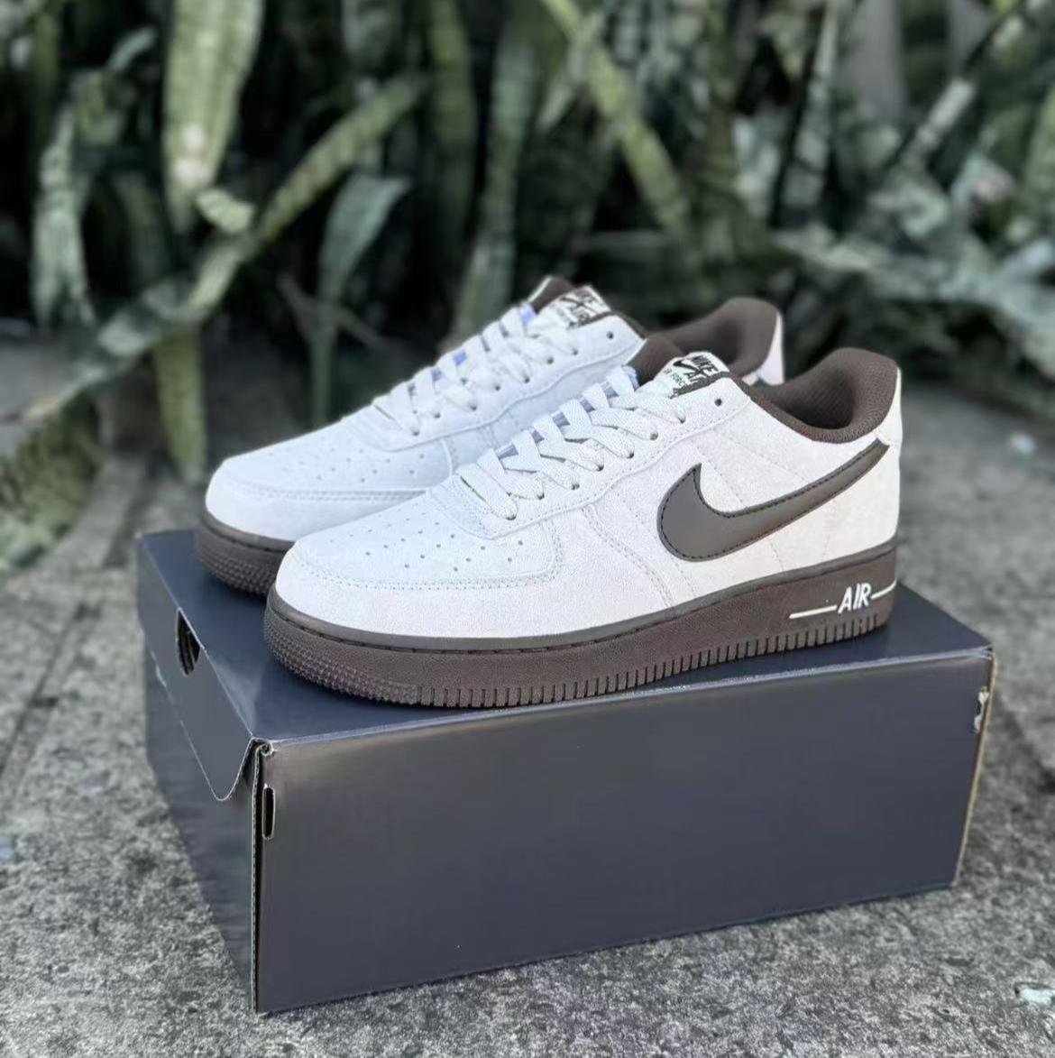 Nike - Air Force 1 Sneakers – White with Brown Swoosh