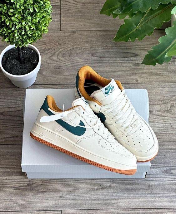 Nike - Air Force 1 Sneakers – White with Orange Swoosh