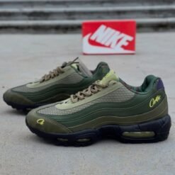 Nike Air Max 95 Premium Running Shoe Olive Green with Red Logo