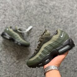 Nike Air Max 95 Premium Running Shoe Olive Green with White Accents