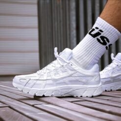 Nike P 6000 Triple White Mesh & Leather Running Sneakers