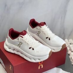 On Cloud Running Shoe Ivory with White & Red Accents