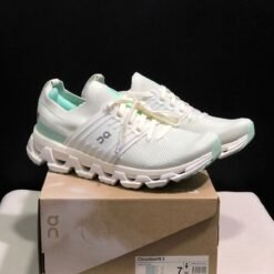 On Running Cloud Swift 3 White Running Sneakers with Mint Green Accents