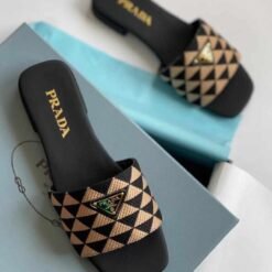 Prada Black Geometric Slippers