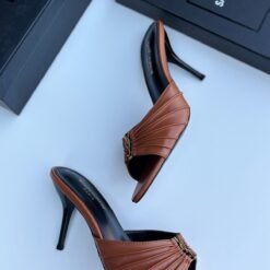 Saint Laurent Women’s Brown Pleated Leather High Heel Pumps – Luxury Designer Stiletto Heels