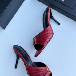 Saint Laurent Women’s Burgundy Wine Red Pleated Leather High Heel Pumps – Luxury Designer Stiletto Heels