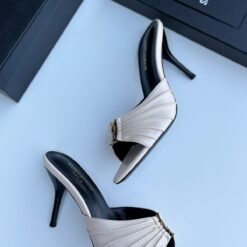 Saint Laurent Women’s Cream Off-White Pleated Leather High Heel Pumps – Premium Designer Stiletto Heels