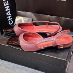 Slingback Leather Heels in Pink with Brown Patent Toe Cap – Chanel
