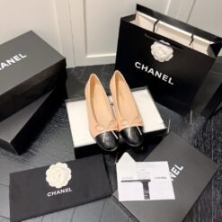 Two-Tone Leather Ballet Flats in Beige with Black Toe Cap – Chanel