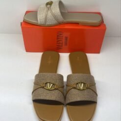 Valentino Slide Sandals Brown with Gold V Logo – Valentino Garavani