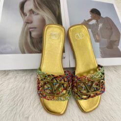 Valentino Slide Sandals Multicolor Beaded with Gold Base – Valentino Garavani