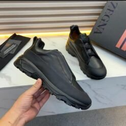 ZEGNA Men’s Black Leather Low-Top Sneakers – Luxury Designer Casual Shoes