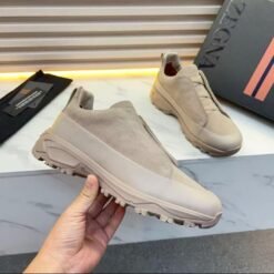 ZEGNA Men’s Light Beige Suede Chunky Sole Sneakers – Luxury Comfort Casual Shoes